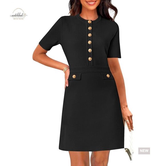 Dresses & Skirts - Summer Bodycon Sweater Dress Short Sleeve Knit Button Work Cocktail